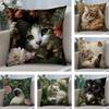 Cat And Flower Fashion Cushion Cover Plush Fabric Soft DoubleSided Printed Sofa Warm Winter Home Child Gift Pillow Case