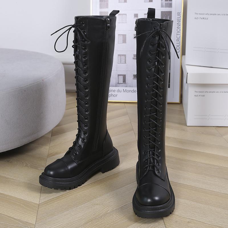New Women's Mid Calf Boots Padded Shoes Knee High Winter Sneakers Punk Style Military Casual White Black Lucury Platform Woman
