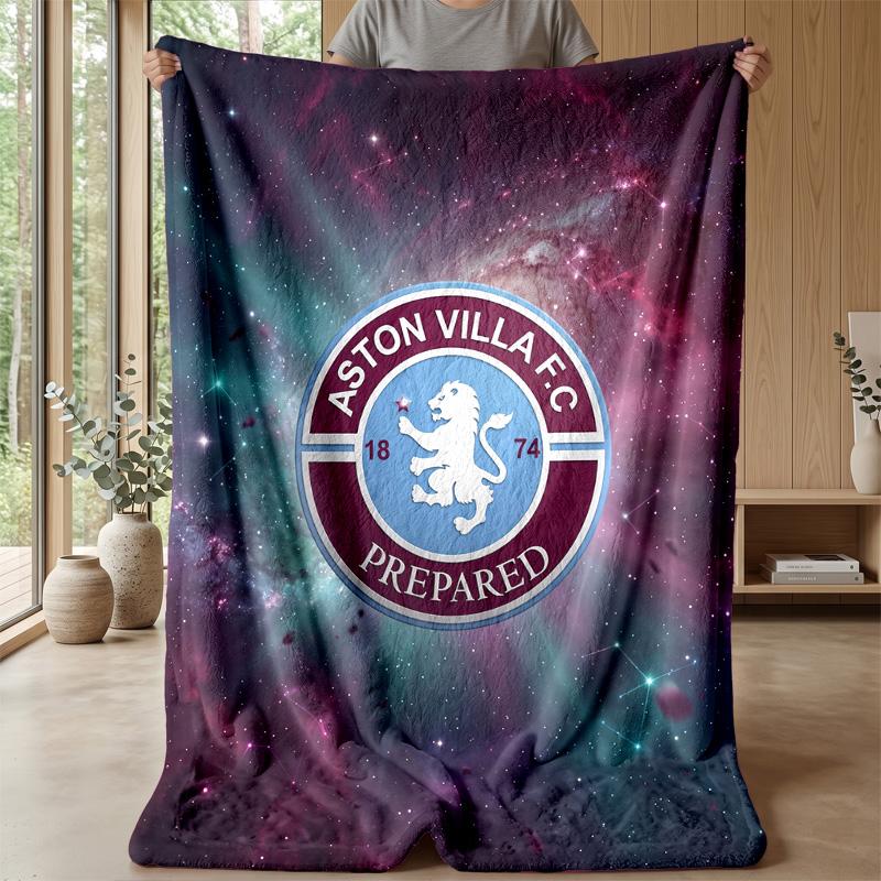 Aston Villa Football Print Flannel Blanket, Soft Warm Lightweight Throw Blanket for Sofa Bed Camping