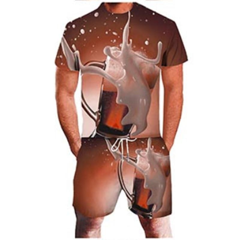 Summer Beer Print Tracksuit Men's Short Sleeve T-shirt Sets Fashion Streetwear T-shirts Shorts 2 Piece Sportswear