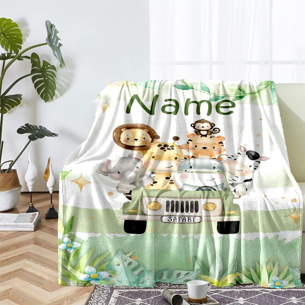 Custom Name Animals Theme Printed Blanket - Perfect for Couch, Bed, Travel & Outdoor Use | Machine Washable, Cozy & Durable.