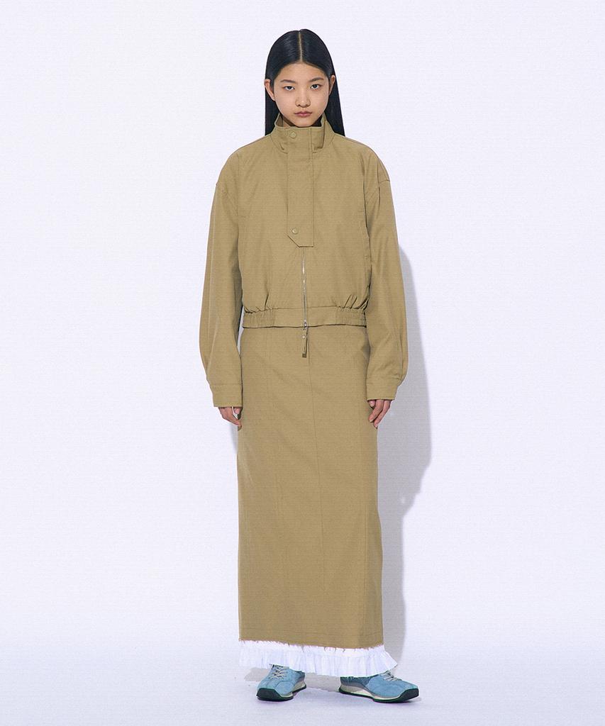 Partimento Woman Frill Double Layered Maxi Skirt_Khaki