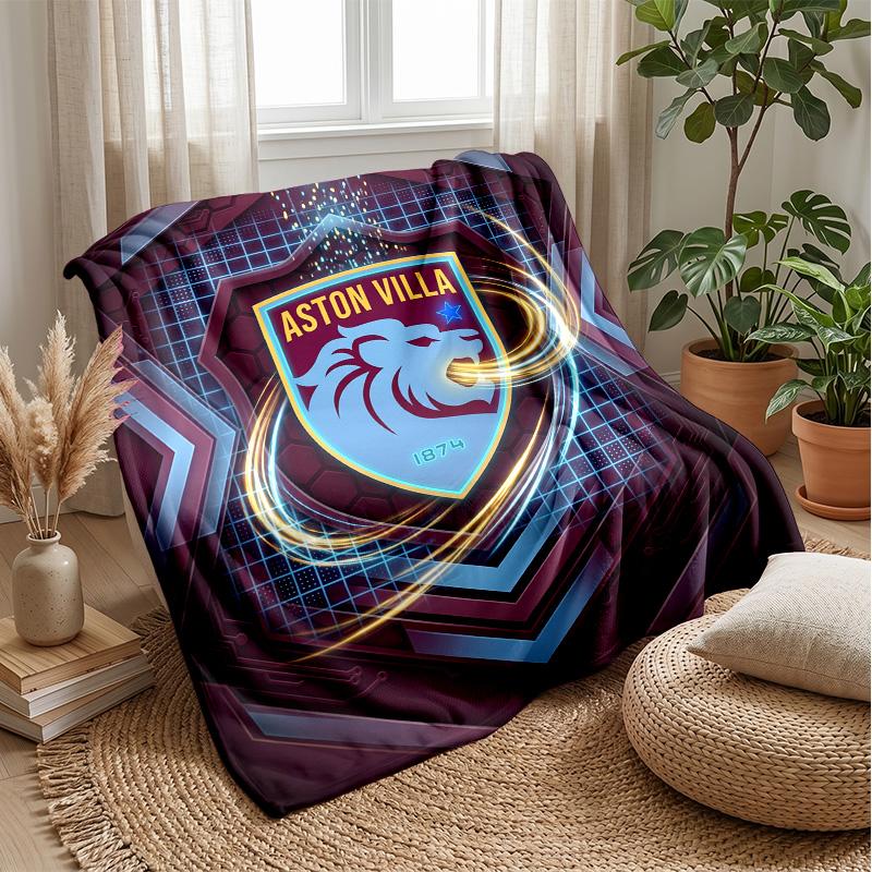 Aston Villa Football Print Flannel Blanket, Soft Warm Lightweight Throw Blanket for Sofa Bed Camping