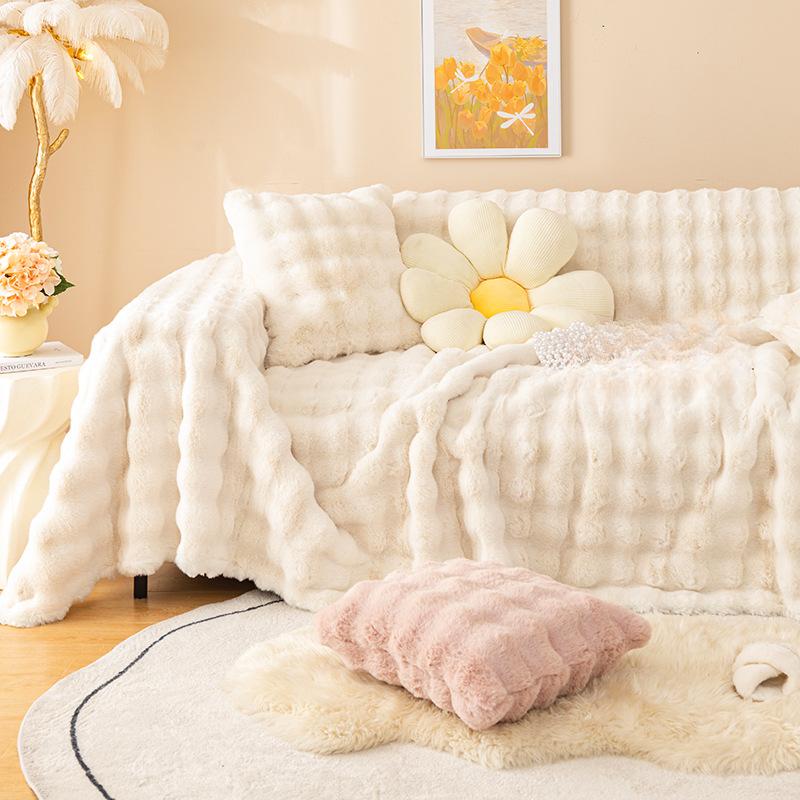 Thickened Rabbit Fur Sofa Cover Cloth Winter Anti-Scratching Plush Universal Sofa Cover Full Covered Cover Towel Blanket
