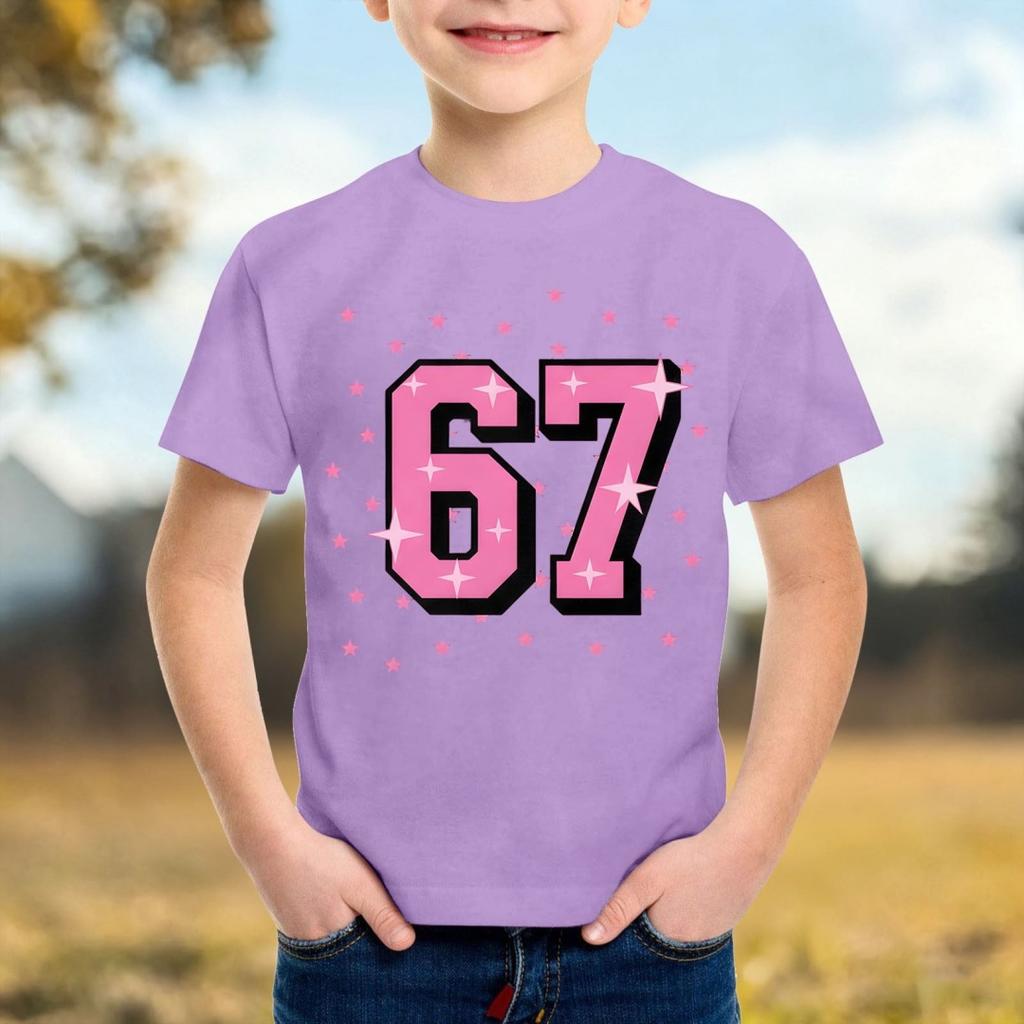 Mode Minimalistisk Nummer 67 T-shirt för Barn Sommar Vintage T-shirts Rund Hals Hippie T-shirts Överdimensionerad Avslappnad Topp Kläder