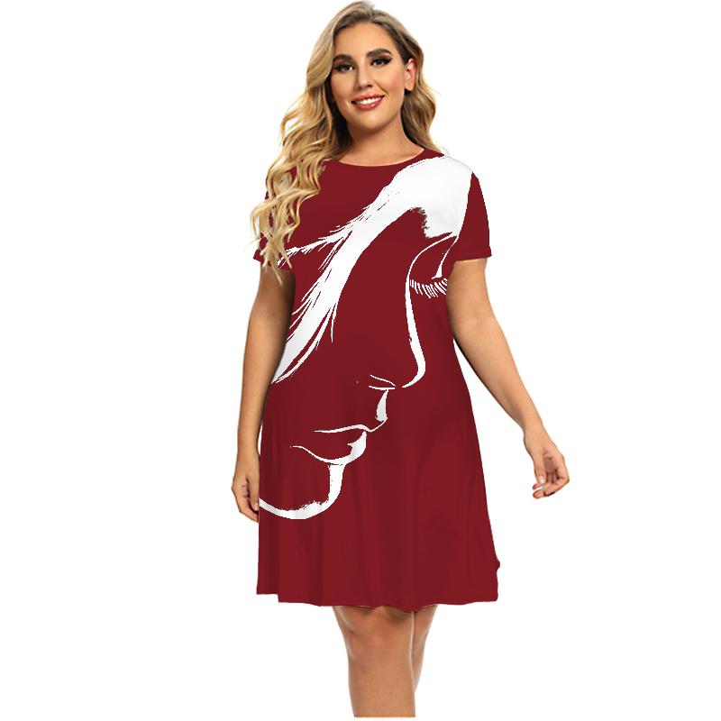 Malowanie twarzy Sukienki z nadrukiem Kobiety Luźna sukienka z krótkim rękawem Letnia obszerna mini sukienka z linii A Casual Ladies Plus Size Odzież