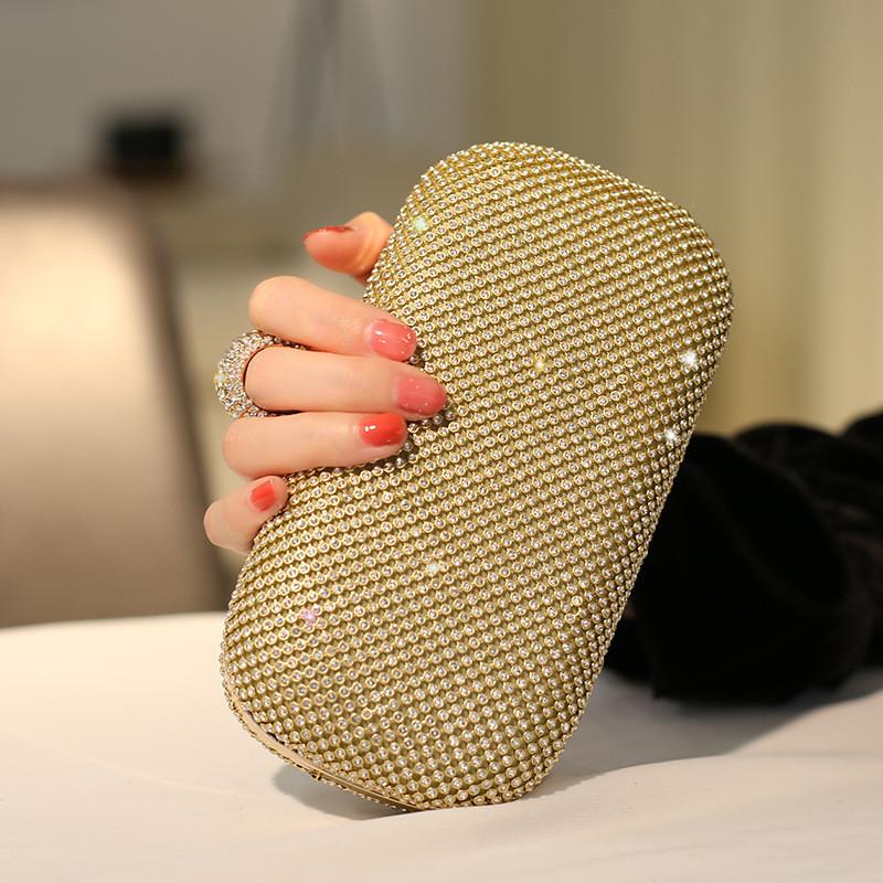 Fashion Pearl Embellished Evening Clutch With Lock Closure For Formal Events