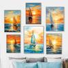 Abstract Colourful Sailboat Sunset Canvas Painting Sea Landscape Poster Print Wall Art Picture for Living Room Home Decoration