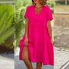 Summer Girl Dress With Vneck And Pleated Cotton Linen Fabric For Casual Wear