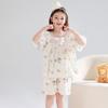 Girls Short Sleeve Pajama Set Cartoon Print Lyocell Sleepwear Home Wear Comfortable Breathable Kids Nightwear
