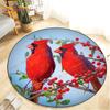 Merry Christmas Round Rug Winter Cardinals Birds Carpet for Living Room Home Decor Christmas Cardinal Round Rug Red Bird Mat