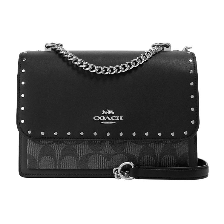 Coach Klare 22 Metal Chain Coated Canvas And Leather Crossbody Bag Small Women Bags Gray Black 90400-SVS3L