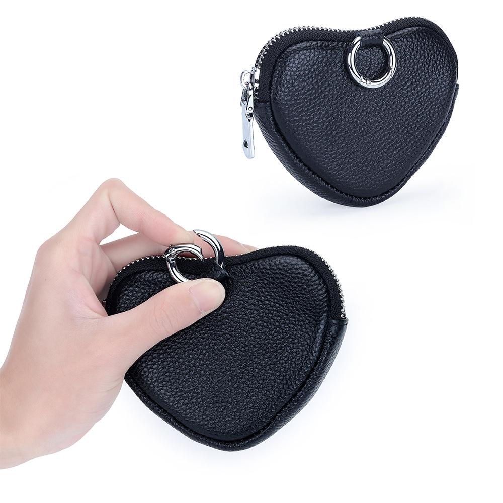 Mini Genuine Leather Coin Purse for Ladies - Top Layer Cowhide Storage Pouch with Zipper and Pendant