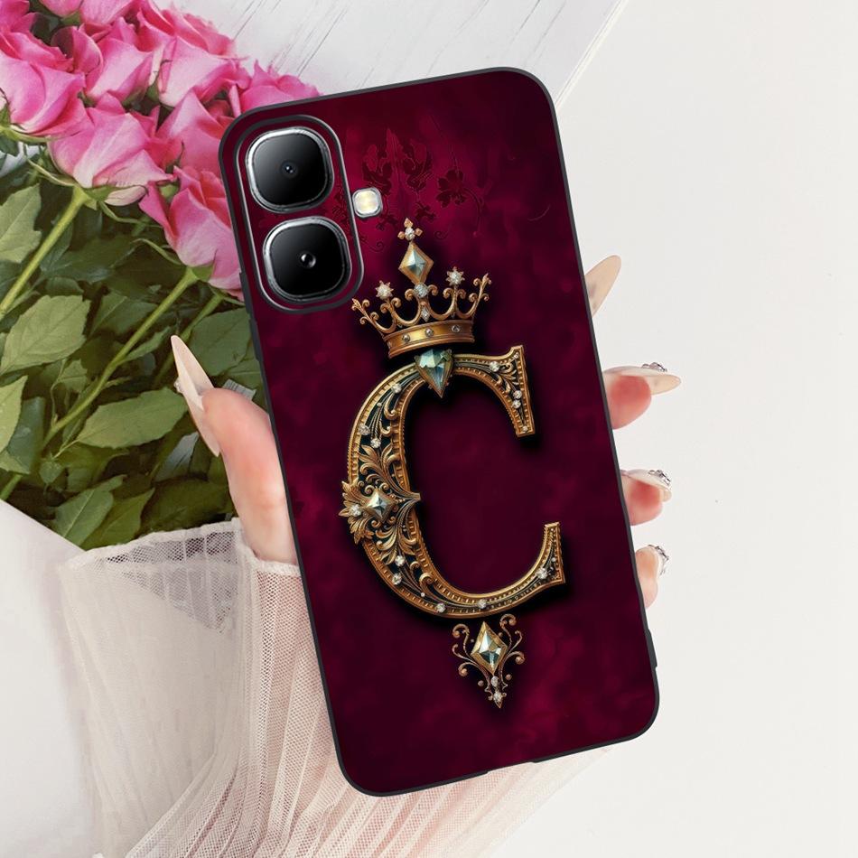 For Infinix Smart 20 X6840 X6840B Royal Crown Initial Letter Phone Case For Infinix Smart20 Black Silicon Soft Covers Bumpers