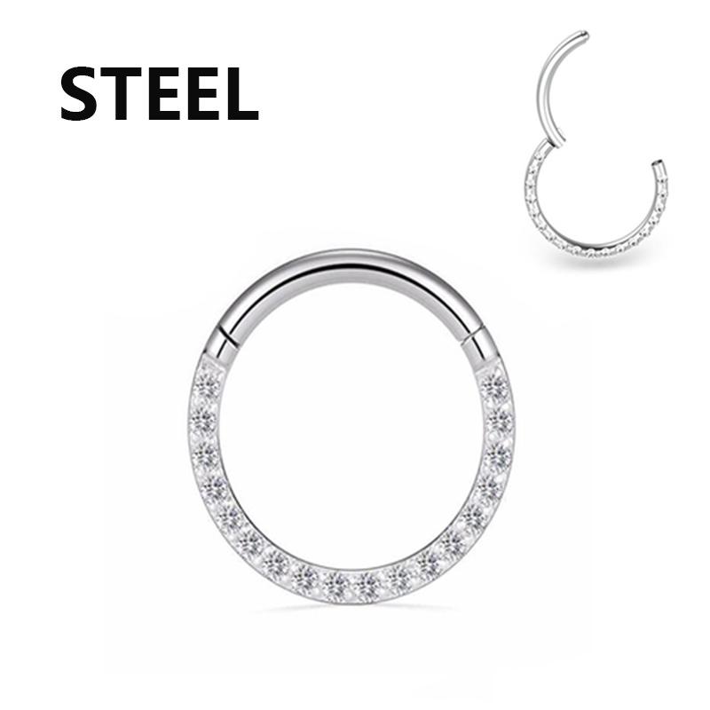Steel Hinged Segment Hoop CZ Stone Nose Ring Nipple Clicker Ear Cartilage Tragus Helix Lip Earring Piercing Body Zircon