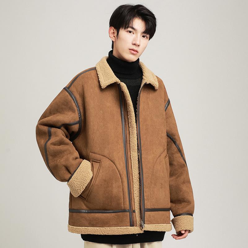 Men and Women with the Same Japanese Vintage Lapel Granular Cashmere Winter Suede Cotton Jacket