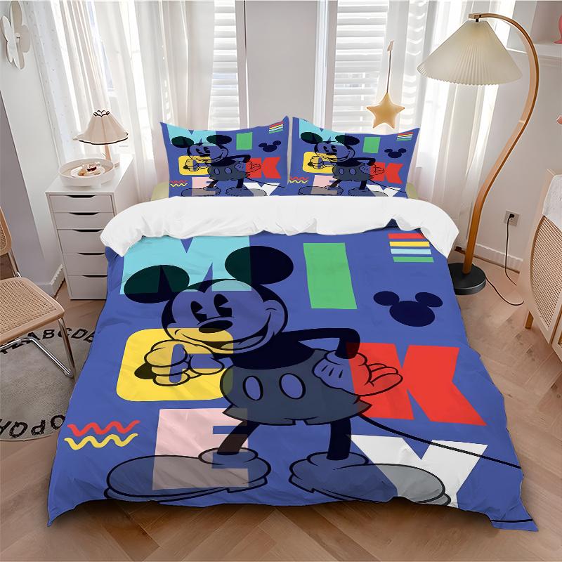 3pcs Happy Mickey Mouse Bedding Set Includes 1 Quilt Cover and 2 Pillowcases, Comfortable Bedding W060