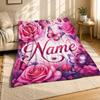 Name Roses Butterflies Coral Fleece Blanket Floral Custom Decor