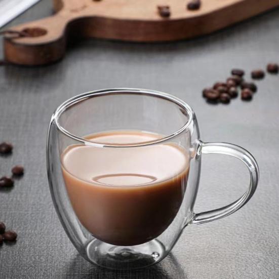 Double Wall Glass Tumbler with Handle Heat-Resistant Insulated Glass Mugs for Coffee Tea Milk