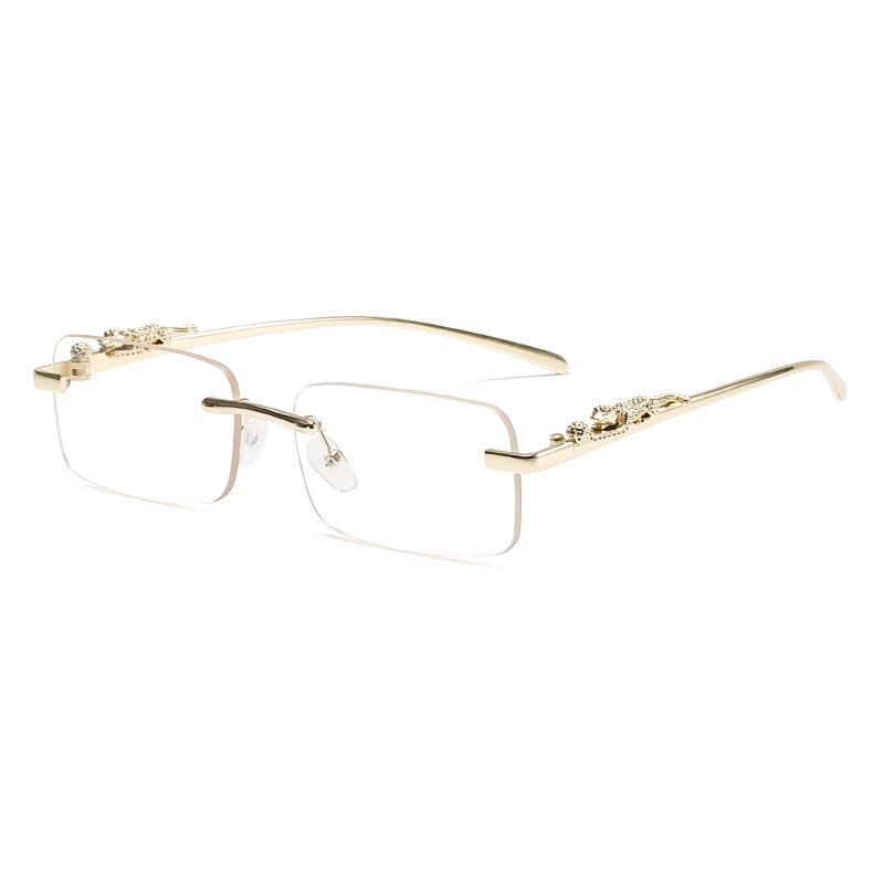 Quality Cheetah Decoration Frameless Square Sunglasses UV400 Retro Rimless Rectangle Leopard Head Metal Sun Glasses Men Women
