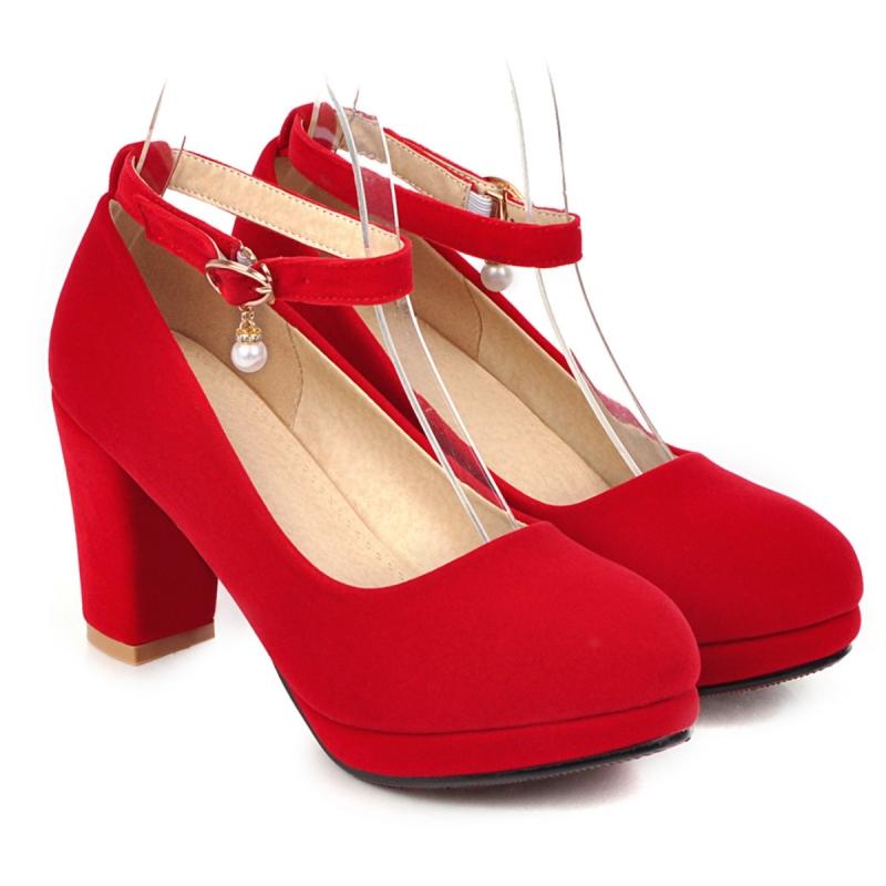 Flock Women's High Heels Pumps Shoes 2025 Fashion Strap Black Red Heeled Party Wedding Office Shoes Female Platform