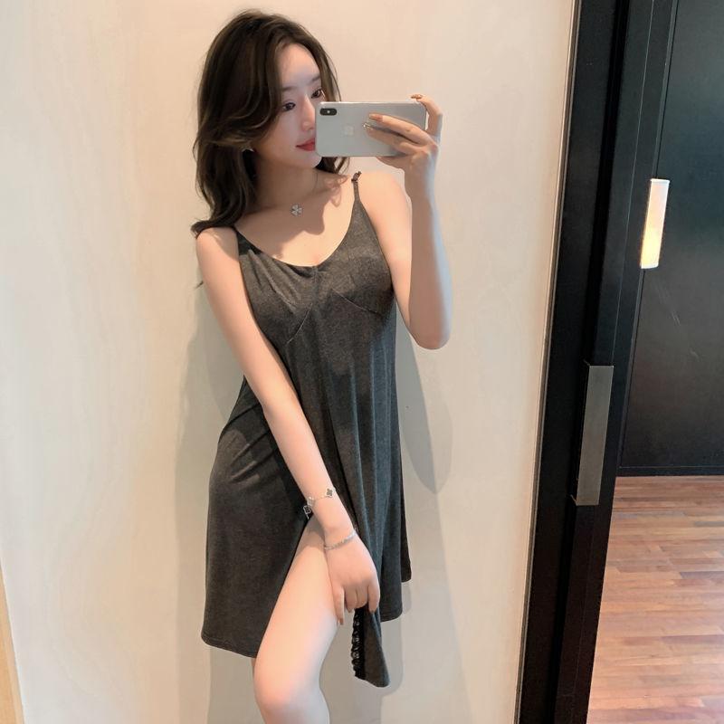 Pajama Dress for Women In Summer Modal with Chest Pad Sexy Wide Truffle Back Strap Medium Length Thin Home Clothing That Can Be Worn Externally