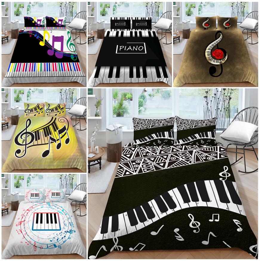 Musical Instrument Pattern Bedding Set Double Bed Quilt Cover Pillow Case Home Bedding AUKing Full Size Home Decoration