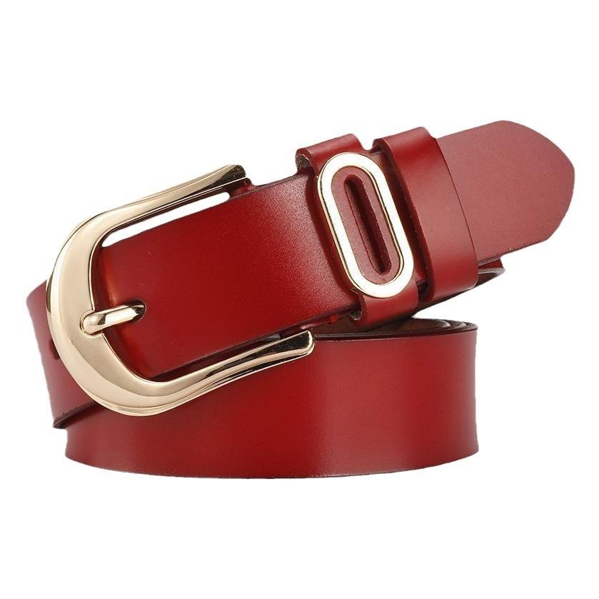 Ladies' Genuine Leather Belt, Golden Pin Buckle Cowhide Belt, Casual and Versatile Wide Waist Seal Flat Belt
