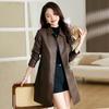 Lederjacke Damen Frühling und Herbst Neu Mittellang Retro Taille Schlank Ledermantel