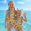 Girls One Piece Swimsuit Hawaiian Print Kids Swimwear Toddler Child Beachwear Sleeveless Ruffle Shoulder Bathing Suit for Summer Pool