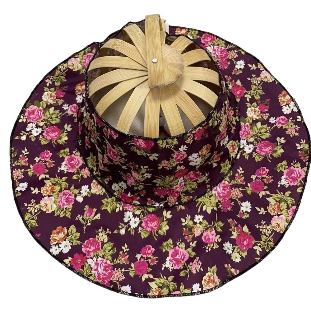 Floral Printed Folding Fan Hat Foldable Bamboo Sunscreen Cap Fan Sun Hats for Travel