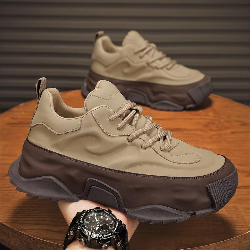Módní boty pro muže Vysoce kvalitní platformové tenisky Fad Kůže Silná podrážka Volnočasové Pánské tenisky Outdoorová turistická pánská obuv Zapatillas Hombre