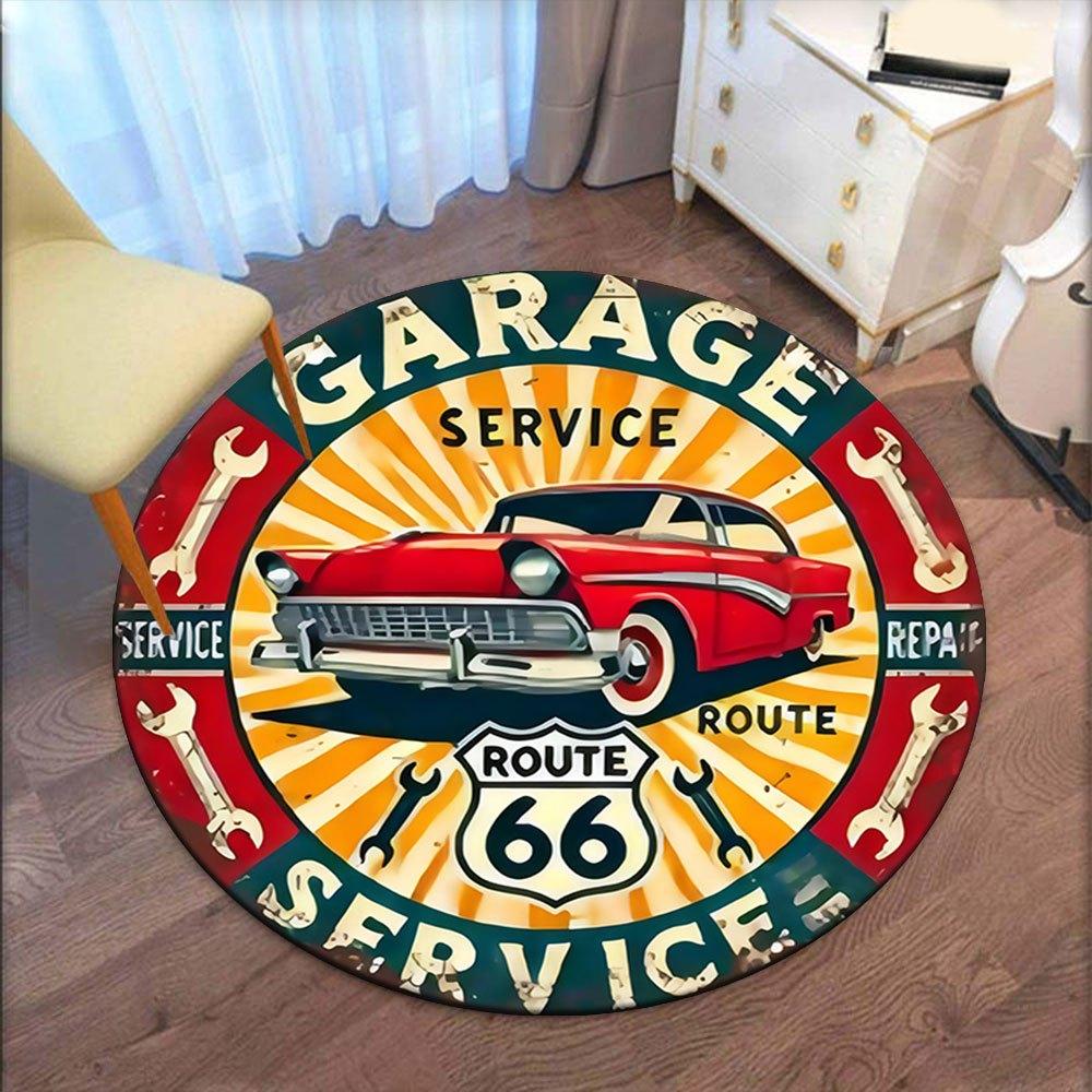 Route 66 Garage Service SignRound Non-Slip Chair Mat Chair Carpet for Office Rugs for Office Decor Gift For Valentine's Day Mother's Day Halloween & C