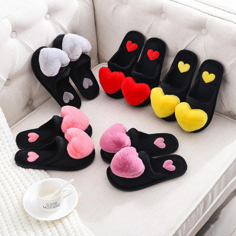 The Latest Autumn and Winter Casual Cotton Slippers Cartoon Peach Heart Anti Slip and Warm Lady Style Big Love Home Slippers