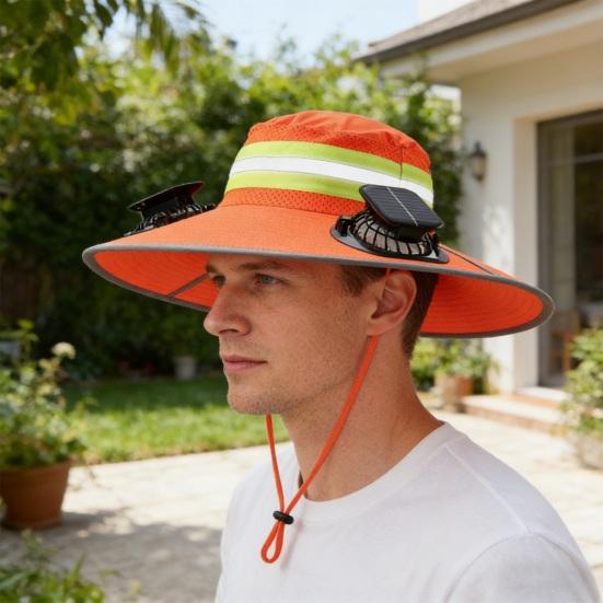 Cappello da Sole con Doppia Ventola Solare Strisce Riflettenti ad Alta Lucentezza Avviso di Sicurezza Tesa Oversize Protezione UV Integrale Cappello a Secchiello