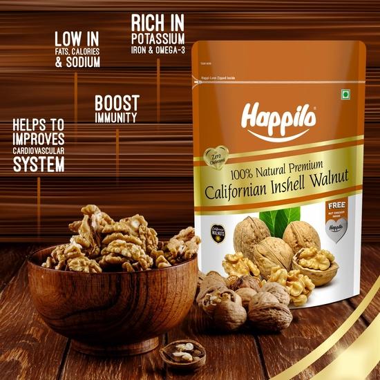 Happilo Natural Inshell Dried Walnut 200g (Pack of 2) | Quality Akrot Giri | High In Protein & Iron | Low Calorie Nuts