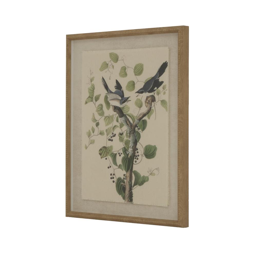 Hill Interiors Flora & Fauna Collection Shrikes Beaded Linen Framed Wall Art