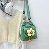 Personalized Design Flower Drawstring Messenger Bag Women's Foreign Style Canvas High Value Shoulder Bag Small Fresh Bucket Bag