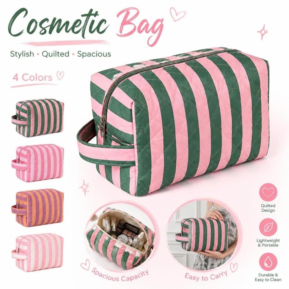 Striped Toiletry Pouch Large Capacity Travel Pouch Portable Cosmetic Bag Women