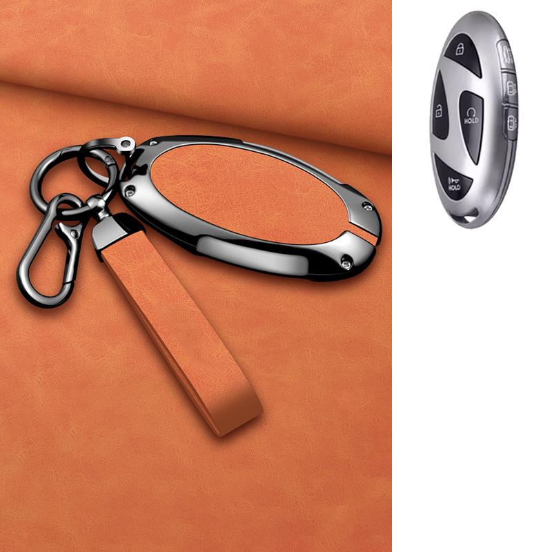 Étui Porte-Clé de Voiture en Alliage de Zinc et Cuir à 5 7 Boutons pour Hyundai Kona Ev Grandeur Gn7 Ioniq 6 Accessoires Étui Porte-Clé de Voiture