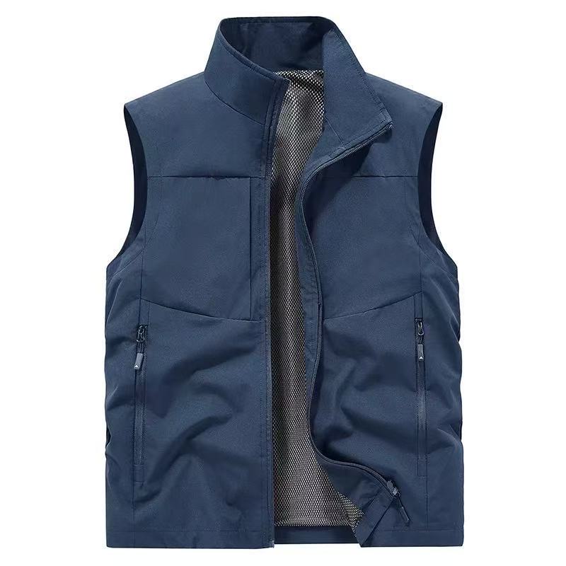 Men's Solid-Color Lightweight Vest with Stand-Up Collar for Spring/Fall Outdoor Sports Breathable Jacket