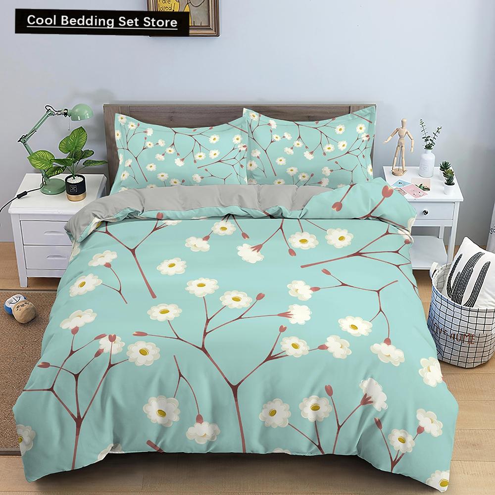 Tropische Blätter Schmetterlingsdruck Bettbezug Bettwäschesets mit Kissenbezug Luxus Polyester Tagesdecke Queen-/King-Size Geschenk Blau