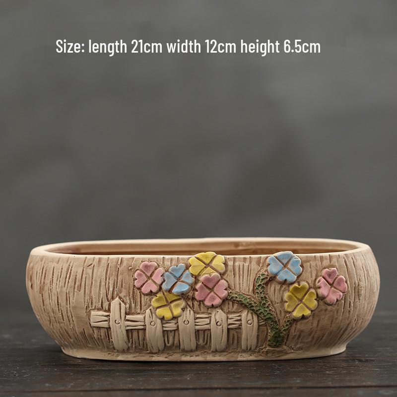 Cartoon Coarse Pottery Large Ceramic Succulent Planter with Picture Book Style