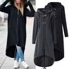 Fleece Sweatshirt Hooded Jacket Zipper Long Trench Coat