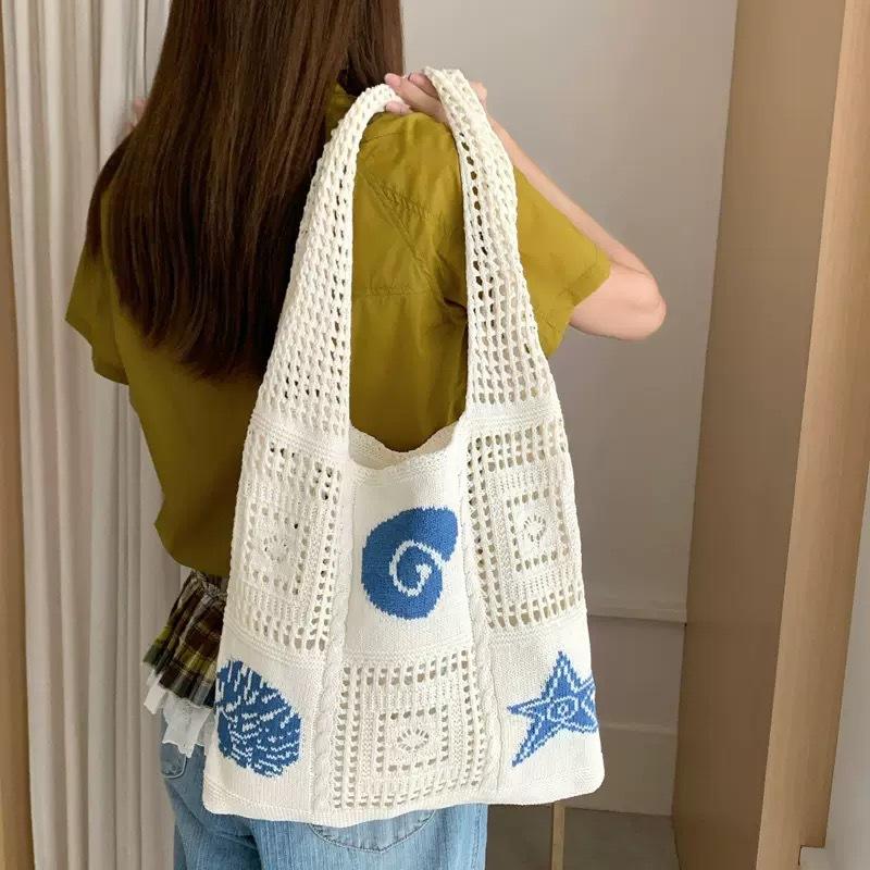 Zomer super populair geweven tas dames nieuwe literaire en artistieke stijl wol gebreide vakantie strandtas schouder messenger bag