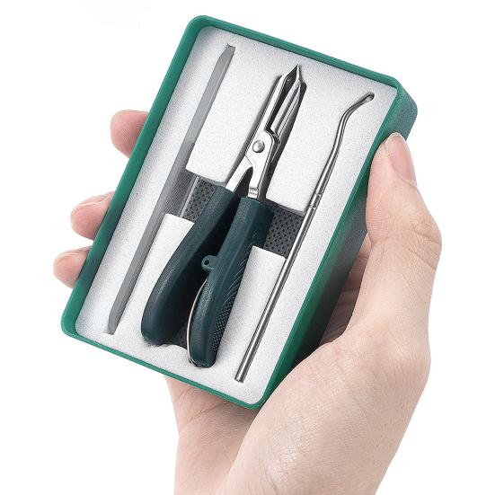 Stainless Steel Nail Clipper Curved Blade Toenail Clippers for Thick Nails 3-Piece Kit with Glass File & Case
