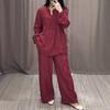 Women's 2 Piece Set Fashion Office Lady Cotton Linen Long-sleeve Casual Loose Wide-leg Pants Suit Spring Autumn Women Sets