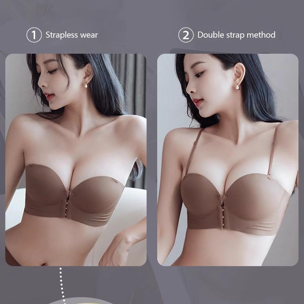 Women Front Closure Bras Thickening Gathered Bra Seamless Wireless Soft Brassiere Push Up Strapless Sexy Invisible Lingerie Intimate