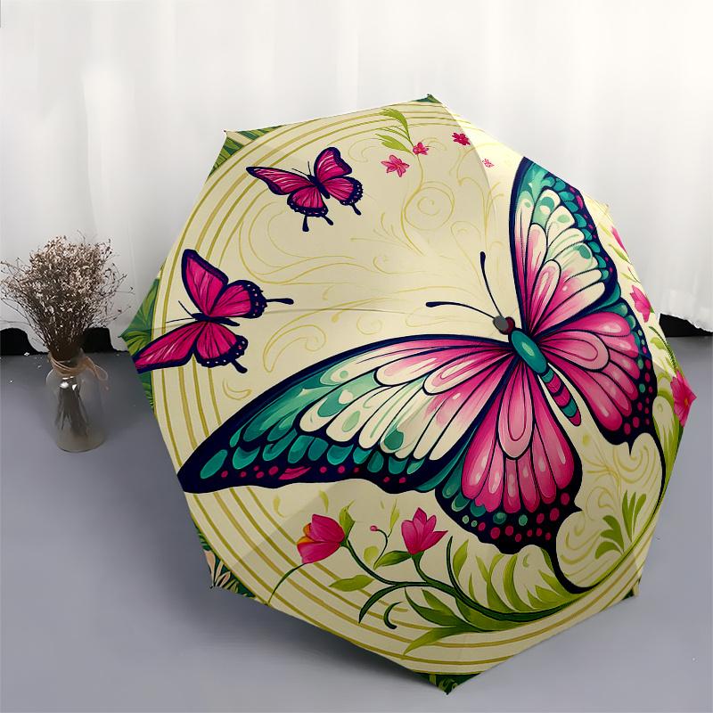 Colorful Butterfly Garden Decorative PlateUmbrella, Portable 3-Fold Umbrella for Men & Women,Christmas Gift ES347