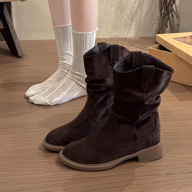 Móda Nový Styl Módní Dámské Kozačky Retro Semišové Kozačky ke Kotníku se Středním Svrškem Pohodlná Gumová Podrážka Měkká Podrážka Sněhule Plus Size 45